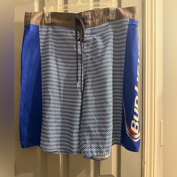 Men’s Bud Light checkerboard shorts/swim/board shirts in blue & white Size 36 - Picture 1 of 8